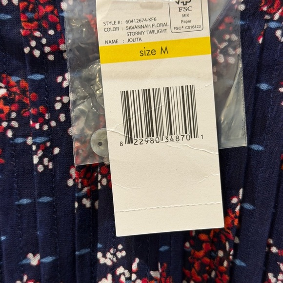 Vintage America Jolita Top V Neck 3/4 Roll Tab Sleeves Navy Print Size M - Picture 11 of 14